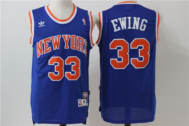 Men New York Knicks #33 Ewing Blue Adidas NBA Jersey